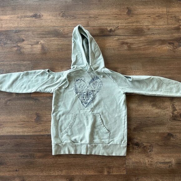 Roper Follow Your Heart Women's Small Cold Shoulder Hoodie Mint Green - Picture 1 of 5